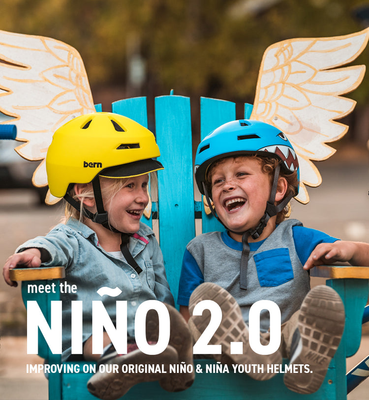 Children wearing bike helmets. Bern Nino 2.0